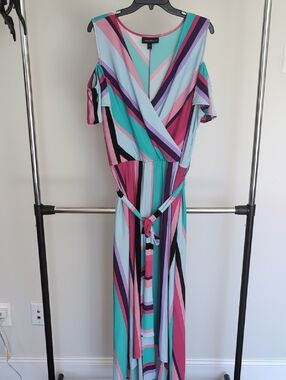 Lane Bryant Multicolor Striped Cold-Shoulder Maxi Dress